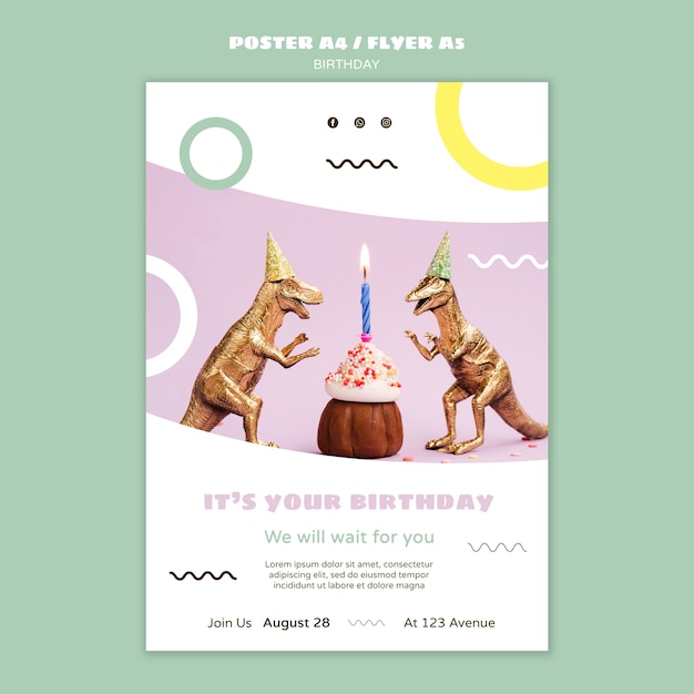 Alles gute zum geburtstag poster mit dinosauriern | Kostenlose PSD-Datei