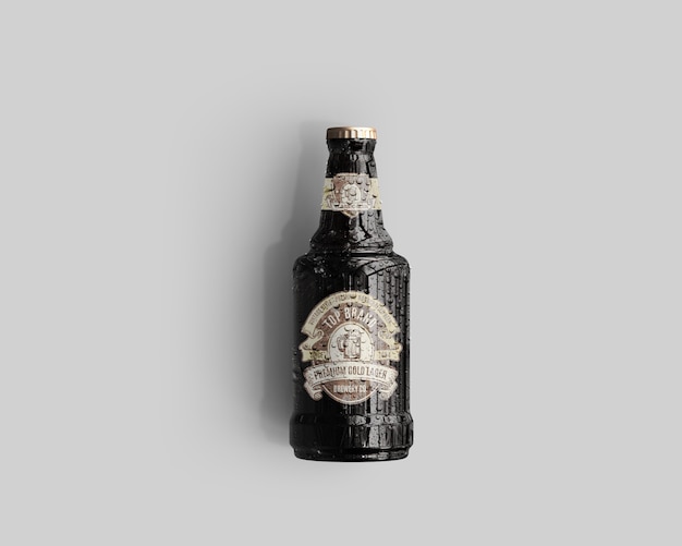 Download Amber glass beer bottle mockup mit wassertropfen - draufsicht | Premium-PSD-Datei