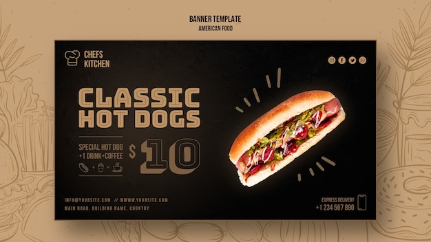 Amerikanische klassische hot dogs banner vorlage ...