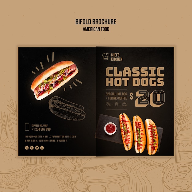 Amerikanische Klassische Hot Dogs Bifold Broschure Kostenlose Psd Datei