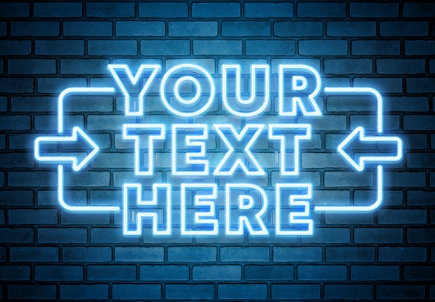 Blauer neontext auf backsteinmauermodell Premium PSD