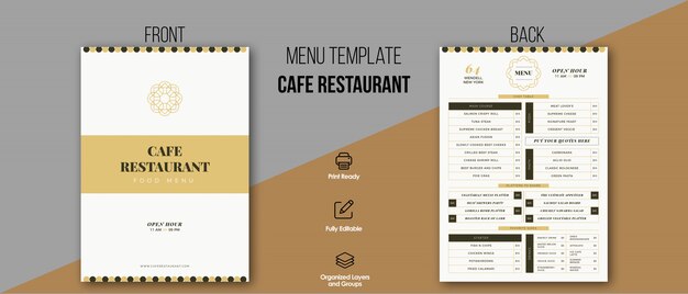 Cafe restaurant menüvorlage Premium PSD
