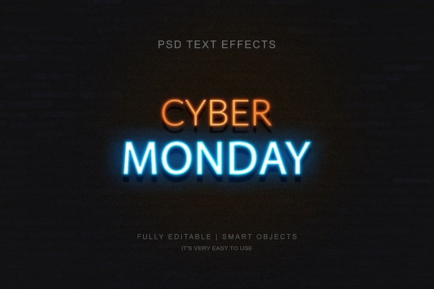 Cyber monday banner und photoshop neon text effekt Premium PSD