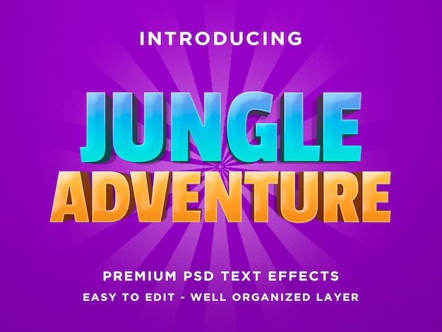 Dschungel-abenteuer - schablone des effekt-psd des text-3d Premium PSD
