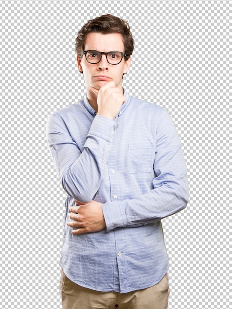Ernster junger zweifelnder mann Premium PSD