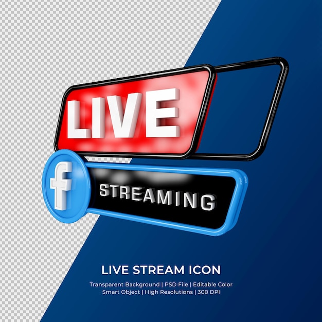 Facebook Live Streaming 3d Render Symbol Abzeichen Isoliert Premium Psd Datei