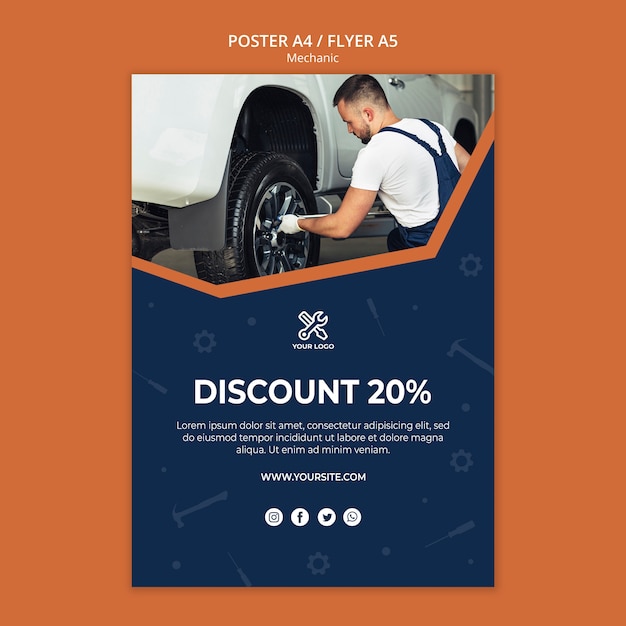 Flyer Vorlage Mit Mechaniker Reparatur Auto Kostenlose Psd Datei