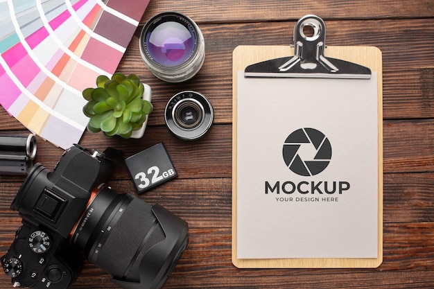 Download Fotografen-workshop mit mock-up-zwischenablage | Kostenlose PSD-Datei