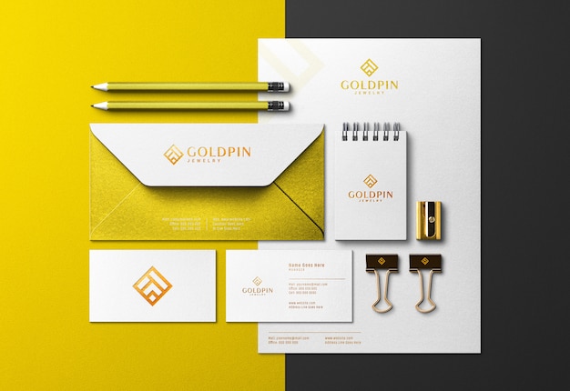Download Gold corporate identity scene creator & mockup mit pressed print-effekt | Premium-PSD-Datei