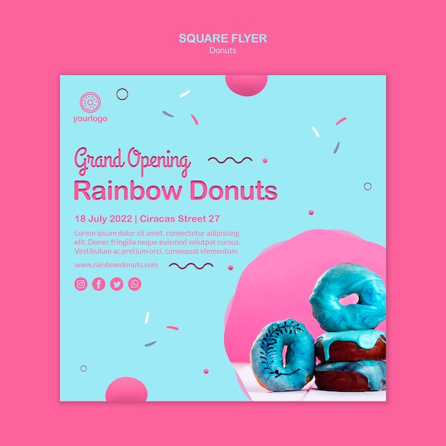 Grosse Eroffnung Regenbogen Donuts Quadratischen Flyer Kostenlose Psd Datei