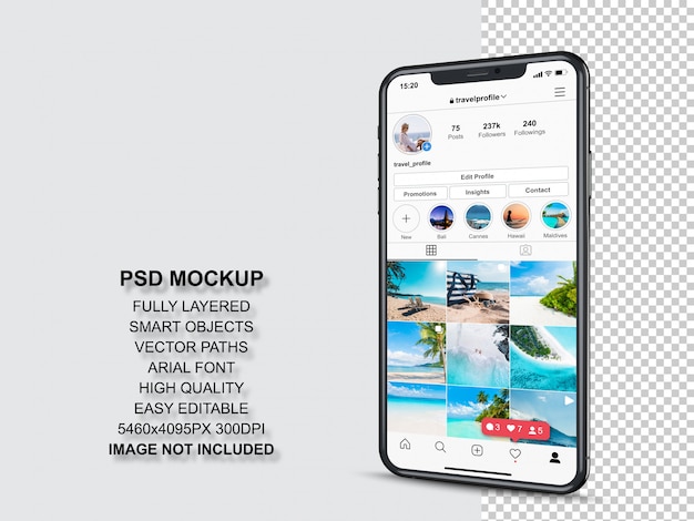 Instagram Post Vorlage Fur Profil Und Feed Storys Auf Dem Smartphone Perspektive Ansicht Handy Modell Premium Psd Datei