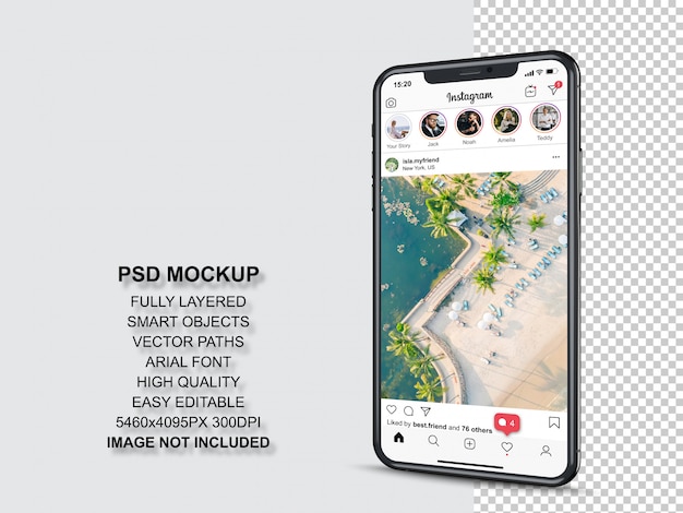 Instagram Post Vorlage Fur Profil Und Feed Storys Auf Dem Smartphone Perspektive Ansicht Handy Modell Premium Psd Datei