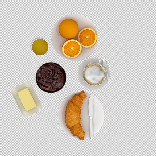 Isometrisches frühstück 3d lokalisiert Premium PSD
