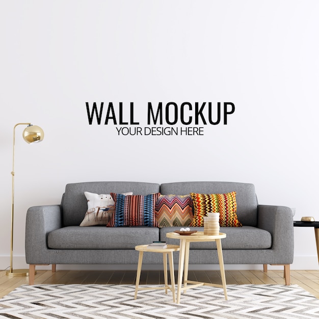 Moderner innenwohnzimmer-wand-modell-hintergrund Premium PSD