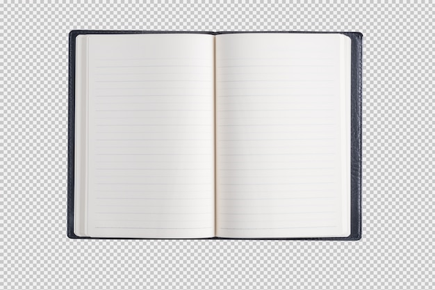 Öffnen sie das notizbuch, das auf weißem hintergrund getrennt wird Premium PSD