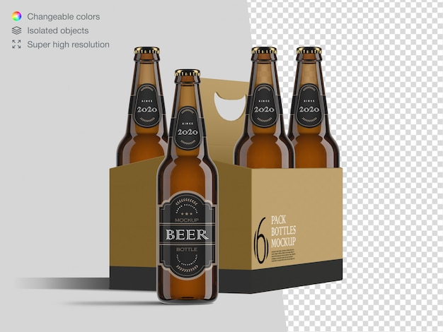 Realistische Vorderansicht Sixpack Bierflasche Etikett Modell Vorlage Premium Psd Datei