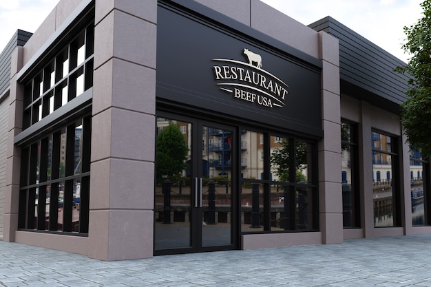 Restaurant fassade  logo  modell  Premium PSD Datei