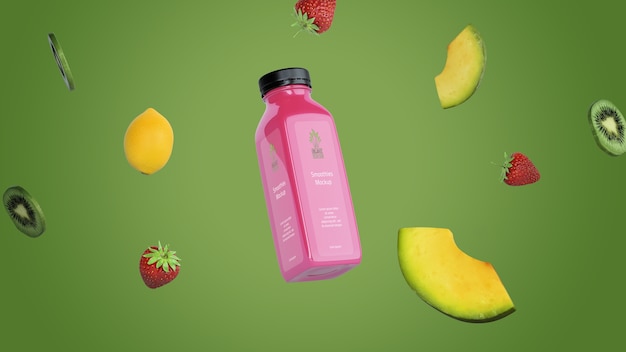 Rosa smoothie auf grünem hintergrundmodell Kostenlosen PSD