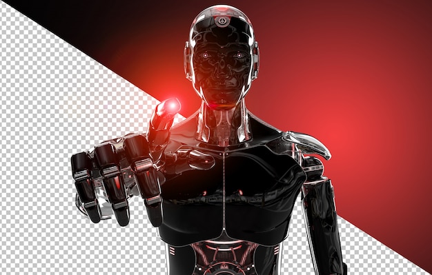 Schwarzer und roter intelligenter roboter, der finger zeigt Premium PSD