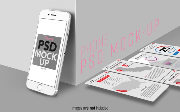 Download Silber iphone 8 psd mockup stage mit ui-bildschirmen | Download der Premium PSD