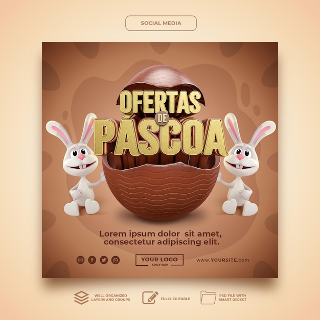 Social Media Ostern Angebote In Brasilien 3d Machen Kaninchen Ei Vorlage Premium Psd Datei