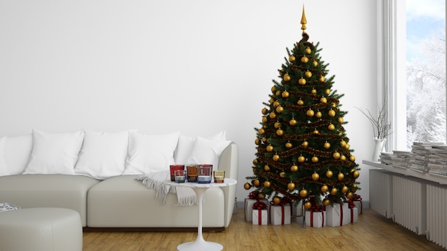 Weihnachtsbaum Mit Goldenen Kugeln Baum Drinnen Kostenlose Psd Datei