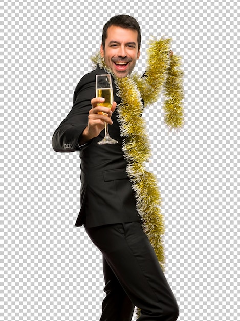 Weihnachtsfeiertag ereignis. mann mit champagner feiert neues jahr 2019 Premium PSD