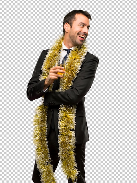 Weihnachtsfeiertag ereignis. mann mit champagner feiert neues jahr 2019 Premium PSD