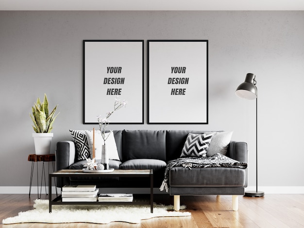 Wohnzimmer Poster Frame Wall Mockup Premium Psd Datei