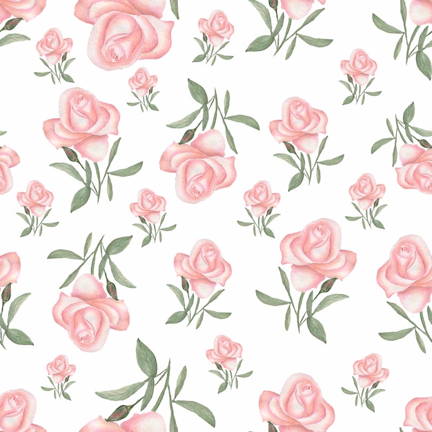 Aquarelle modèle sans couture avec des fleurs de luxe. roses et herbes. Photo Premium