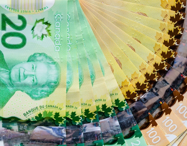 Billets de banque canadiens de vingt cent dollars Photo Premium