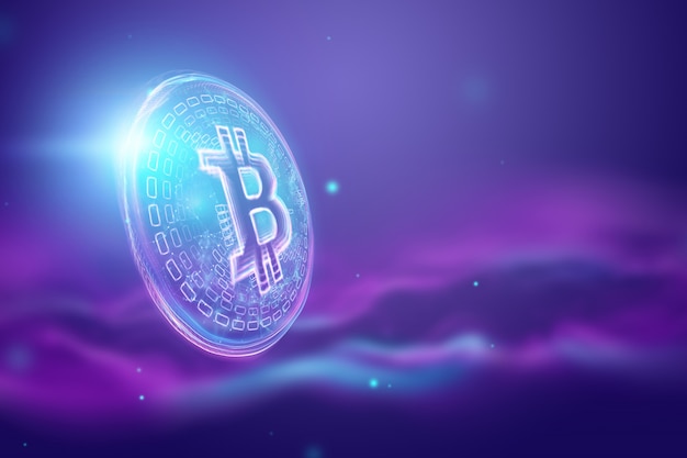 Bitogramme, hologramme, crypto-monnaie, monnaie électronique, technologie blockchain, finance Photo Premium