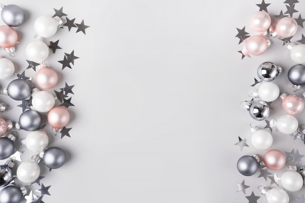 Boules De Noël Rose Et Argent étoiles De Confettis Comme