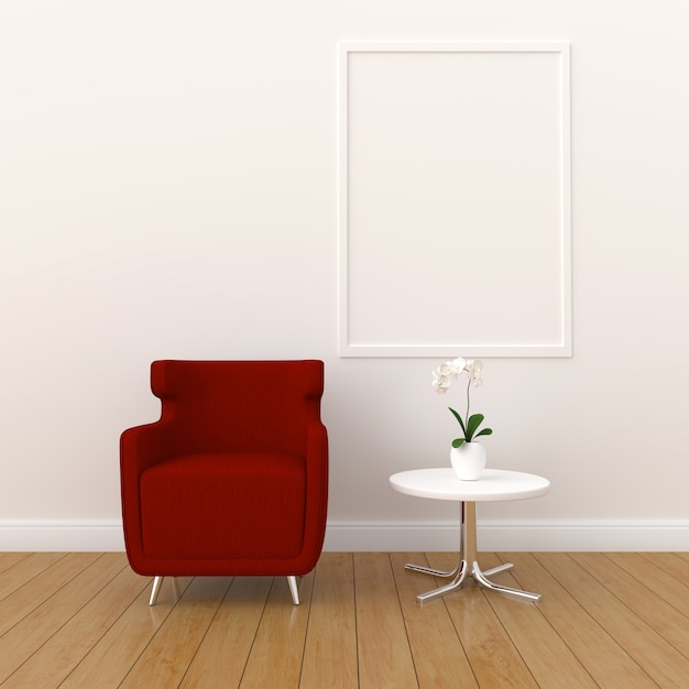 Cadre photo vierge pour maquette dans le salon moderne, rendu 3d, illustration 3d Photo Premium