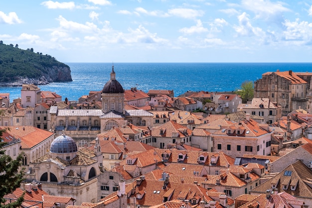 chateau de dubrovnik entoure par la mer adriatique en croatie avec un ciel clair photo premium