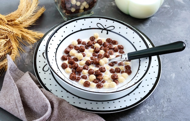 Chocolat Complet Boulettes De Lait Et Lait Petit Dejeuner Sain Aux Cereales Petit Dejeuner Bebe Bebe Mange Regime Equilibre Photo Premium