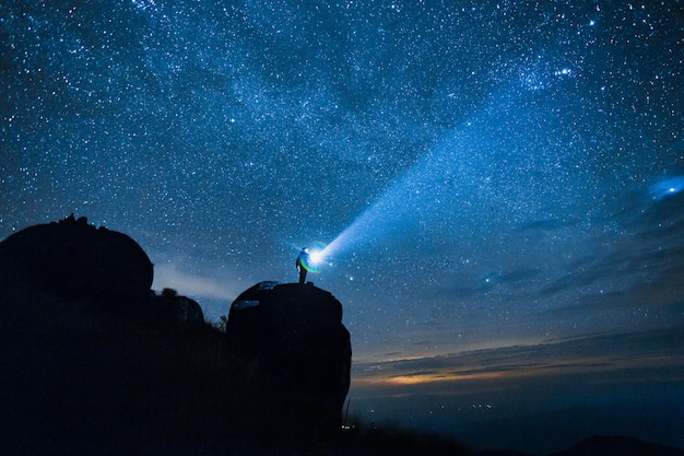 Ciel Bleu Nuit Noire Avec étoile Voie Lactée Fond De L