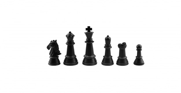 Collection d'une figurines d'échecs noir isolé sur fond blanc. Photo Premium