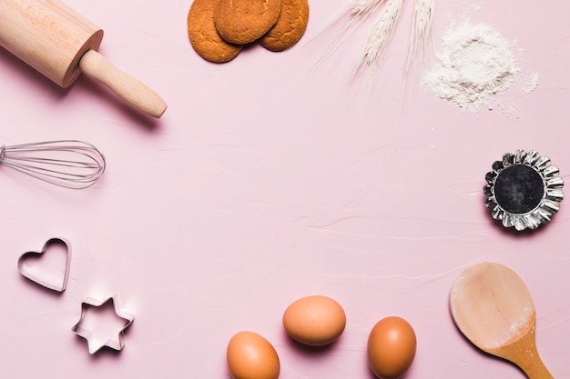 Composition de boulangerie à plat avec fond Photo gratuit