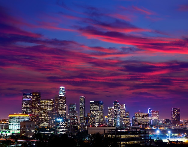 Coucher De Soleil Sur Le Centre-ville De Los Angeles Au Coucher Du