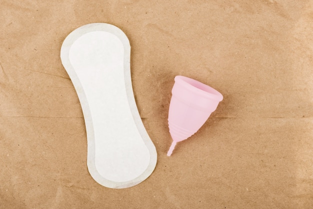 Coussin, coupe menstruelle sur fond blanc. tflat laïcs. notion de jours critiques. zero gaspillage Photo Premium