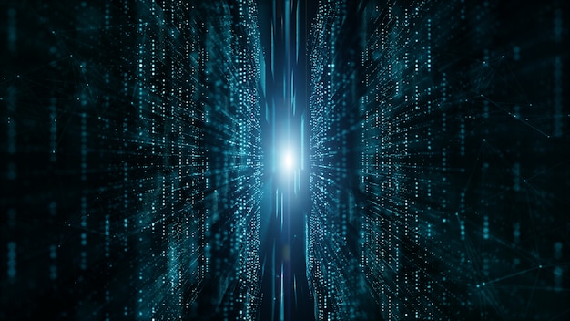 Débit de particules de matrice numérique abstraite, connexion de données numériques, concept technologique. Photo Premium