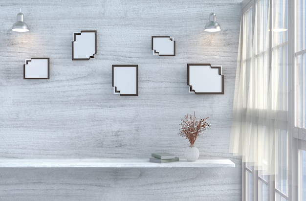 Décor De Salon Gris Blanc Avec Mur En Bois Blanc Fenêtre