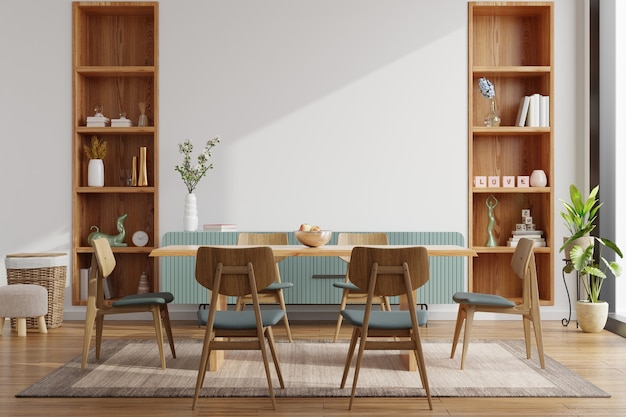 Design D'intérieur De Salle à Manger Moderne Avec Mur Blanc Rendu 3d