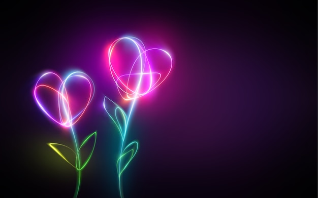 Dessin Au Neon Multicolore De Fleurs Abstraites En Forme De Coeur Photo Premium