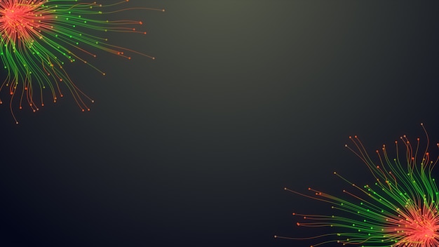 Deux lignes de particules colorées, lignes rougeoyantes et particules claires dans une animation sombre Photo Premium