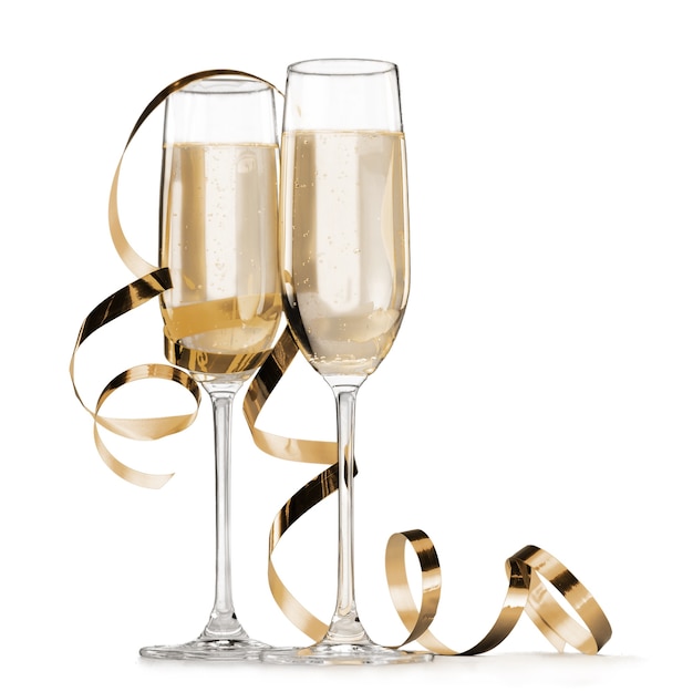 Deux Verres De Champagne Isoles Sur Fond Blanc Photo Premium