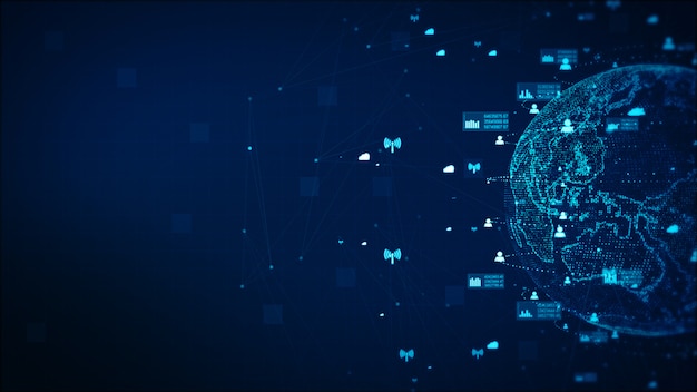 Données de réseau de technologie numérique et communication concept abstrait. élément de terre fourni par la nasa Photo Premium