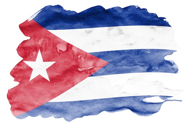 Le Drapeau De Cuba Est Represente Dans Un Style Aquarelle Liquide Isole Sur Blanc Photo Premium