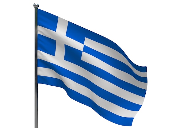 Drapeau De La Grece Sur Le Poteau Mat De Drapeau En Metal Drapeau National De La Grece Illustration 3d Sur Blanc Photo Premium